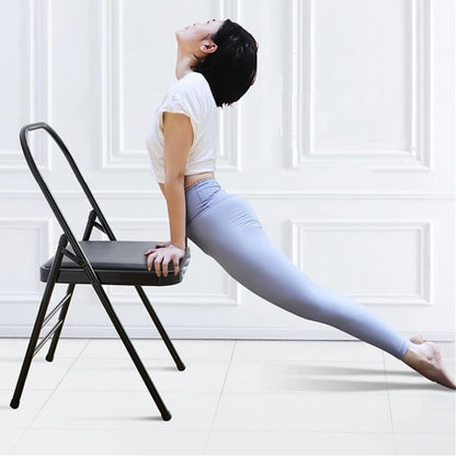 Iyengar Backless Yoga Chair Strength Training,Yoga Auxiliary Chair Portable Folding Yoga Chair Non-Slip Feet Covers Metal Yoga Chair,Brown-45 * 42 * 80cm