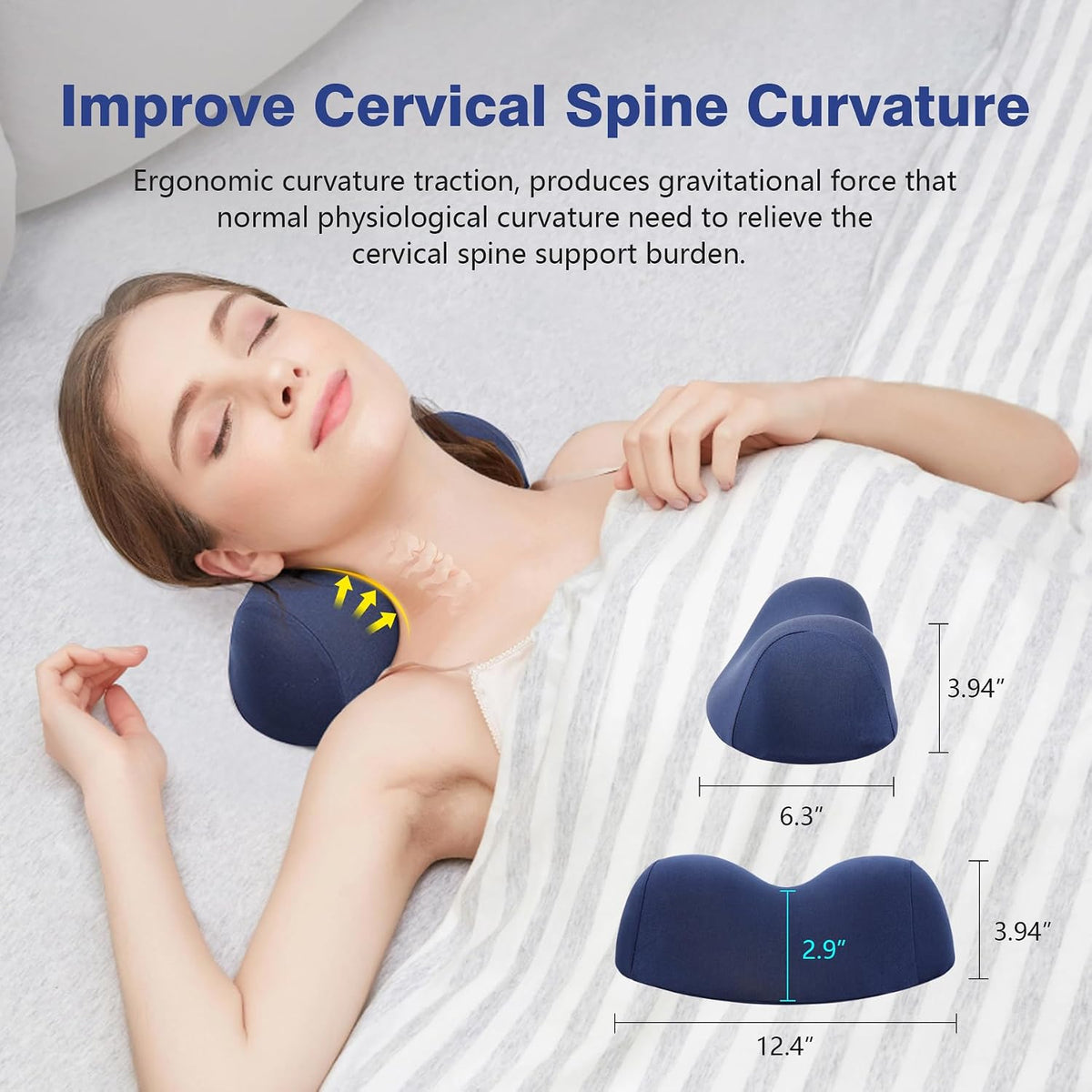 Small Neck Stretcher Pillow for Pain Relief, Medium Soft Cervical Traction Device Neck Mild Support Pillow Foam Cervical Neck Pillow for Tension Muscle Relax Relief (Grey)