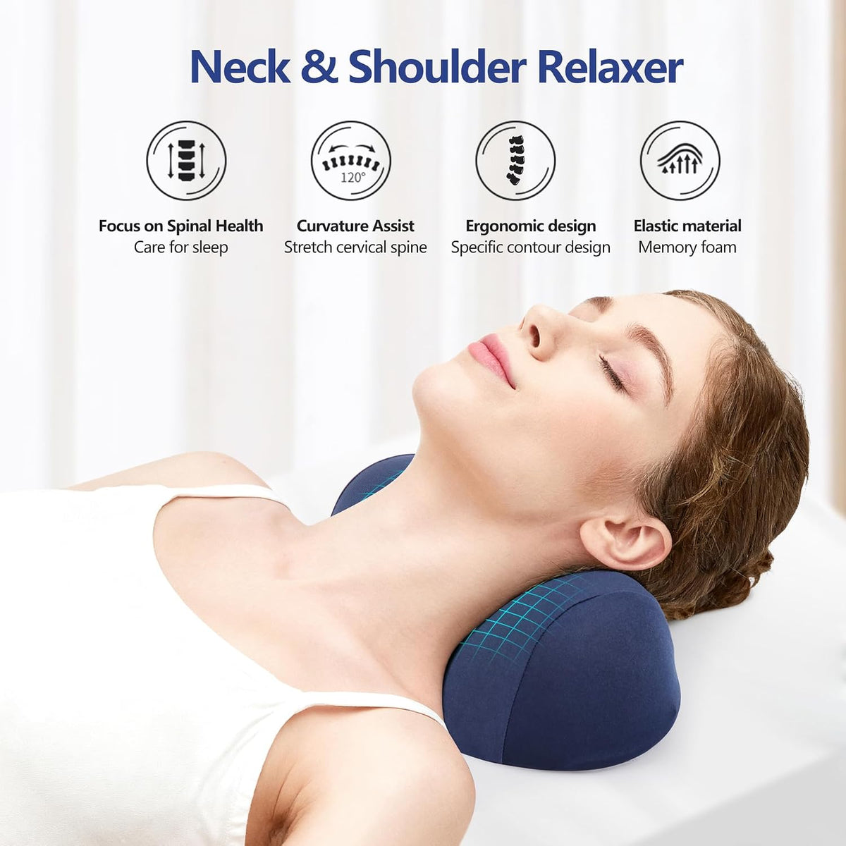 Small Neck Stretcher Pillow for Pain Relief, Medium Soft Cervical Traction Device Neck Mild Support Pillow Foam Cervical Neck Pillow for Tension Muscle Relax Relief (Grey)