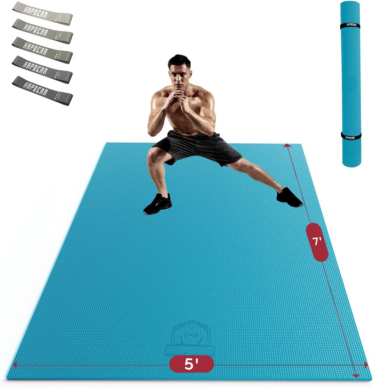 HAPBEAR Large Exercise Mat-6'x4'/7'x5'/6'x8'/6'x9'/6'x10'/6'x12'x 1/3"(8mm)