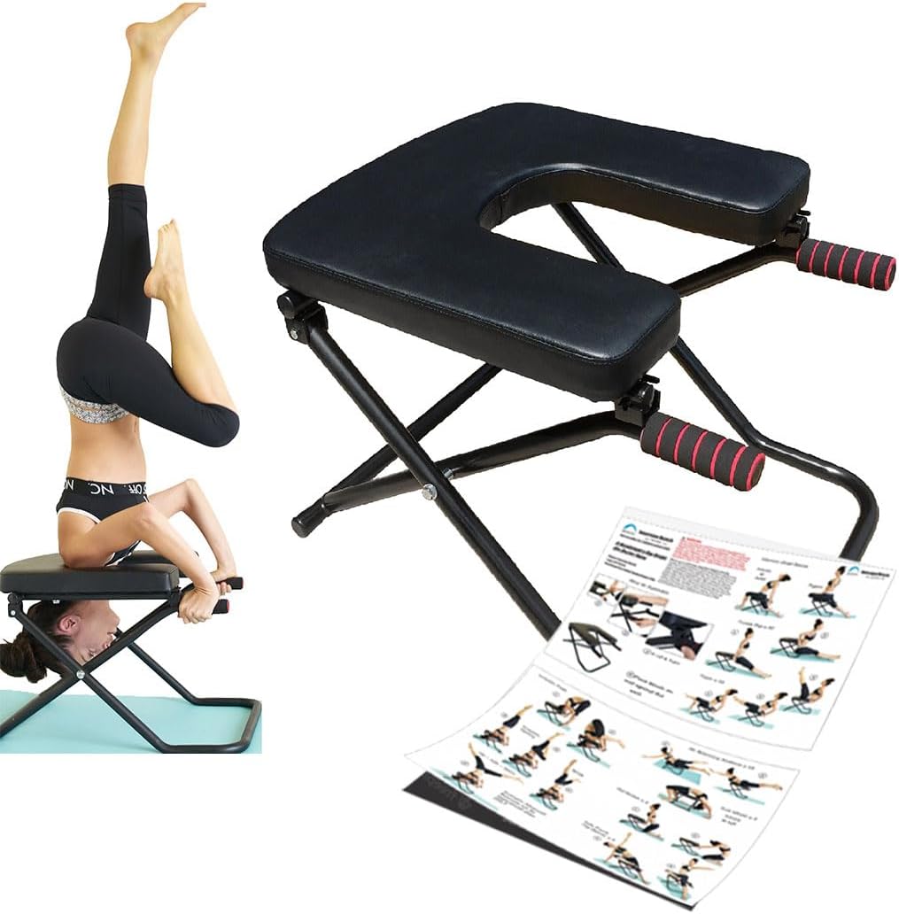 Longer+Wider+Bigger Yoga Headstand Bench Chair with Handles Headstand Handstand Inversion Workout Stretch