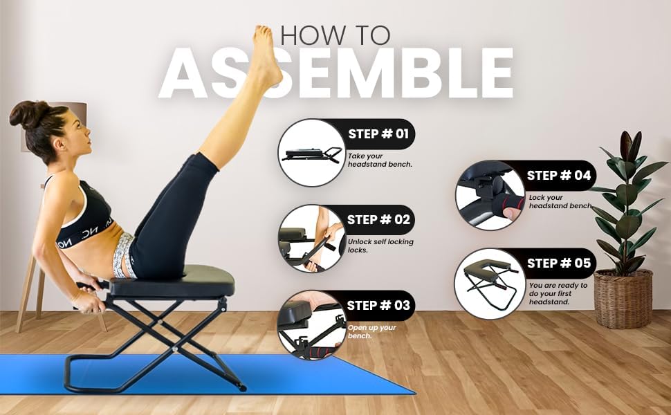 Longer+Wider+Bigger Yoga Headstand Bench Chair with Handles Headstand Handstand Inversion Workout Stretch