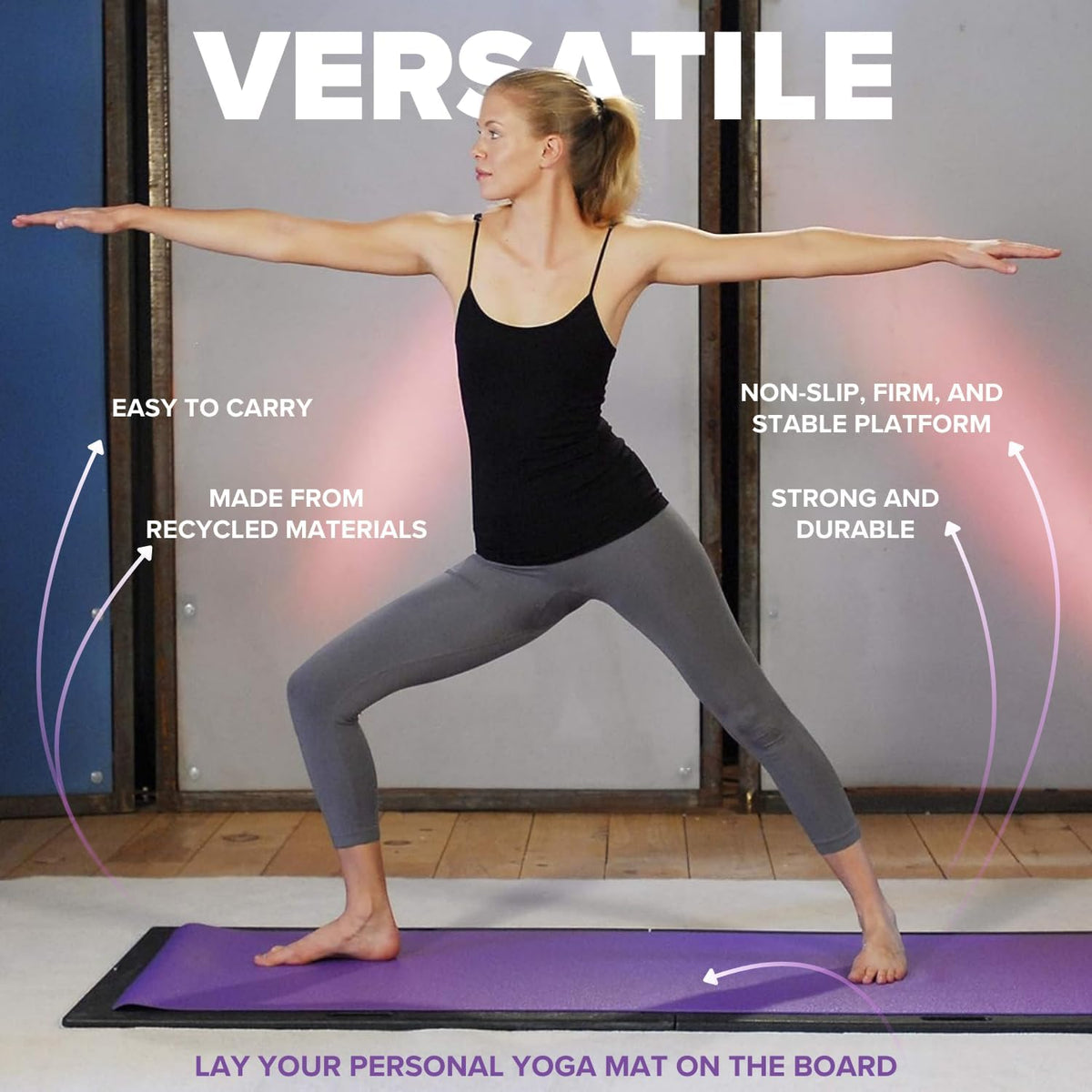 Yoga Mat Support Board – Portable Yoga Platform for Carpet, Grass & Uneven Surfaces – Indoor/Outdoor Stability Base for Yoga, Pilates & Barre – Thick, Durable, Lightweight – 73" x 28.75", Black