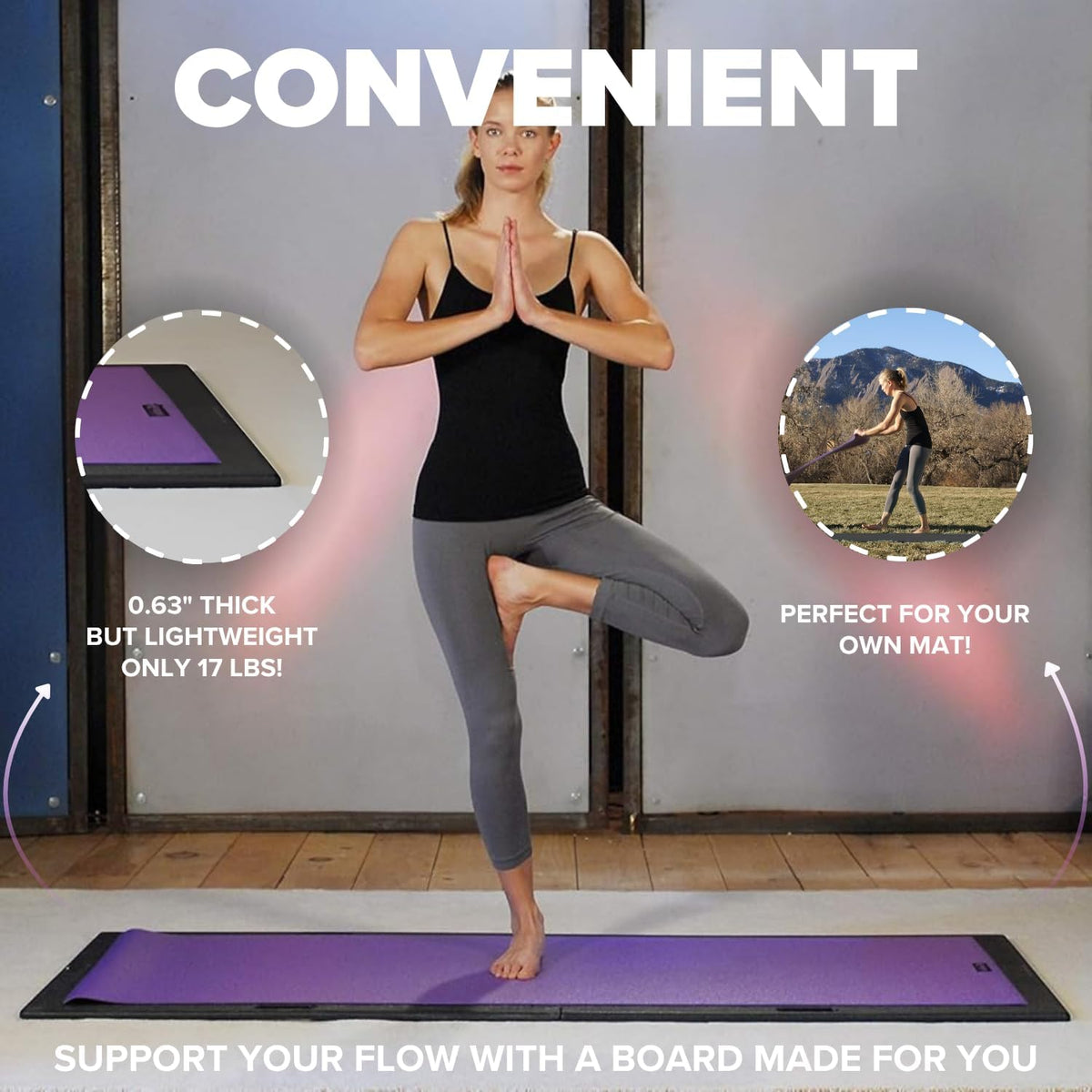 Yoga Mat Support Board – Portable Yoga Platform for Carpet, Grass & Uneven Surfaces – Indoor/Outdoor Stability Base for Yoga, Pilates & Barre – Thick, Durable, Lightweight – 73" x 28.75", Black