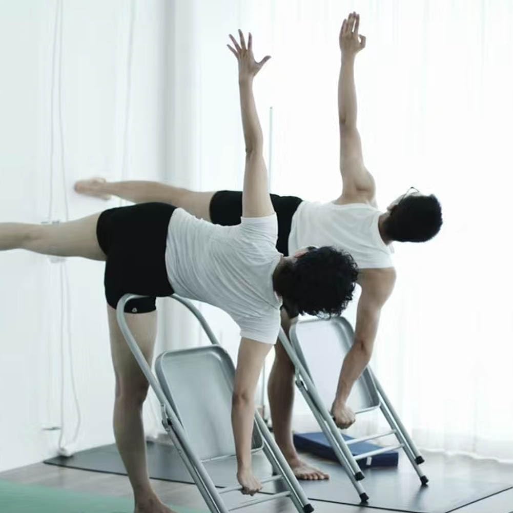 Silver Yoga Chair,Pilates Chair,Yoga Chair Iyengar,Backless Yoga Chair Prop,Foldable and Portable Folding Stools for Yoga,Silver white-82cm×43cm