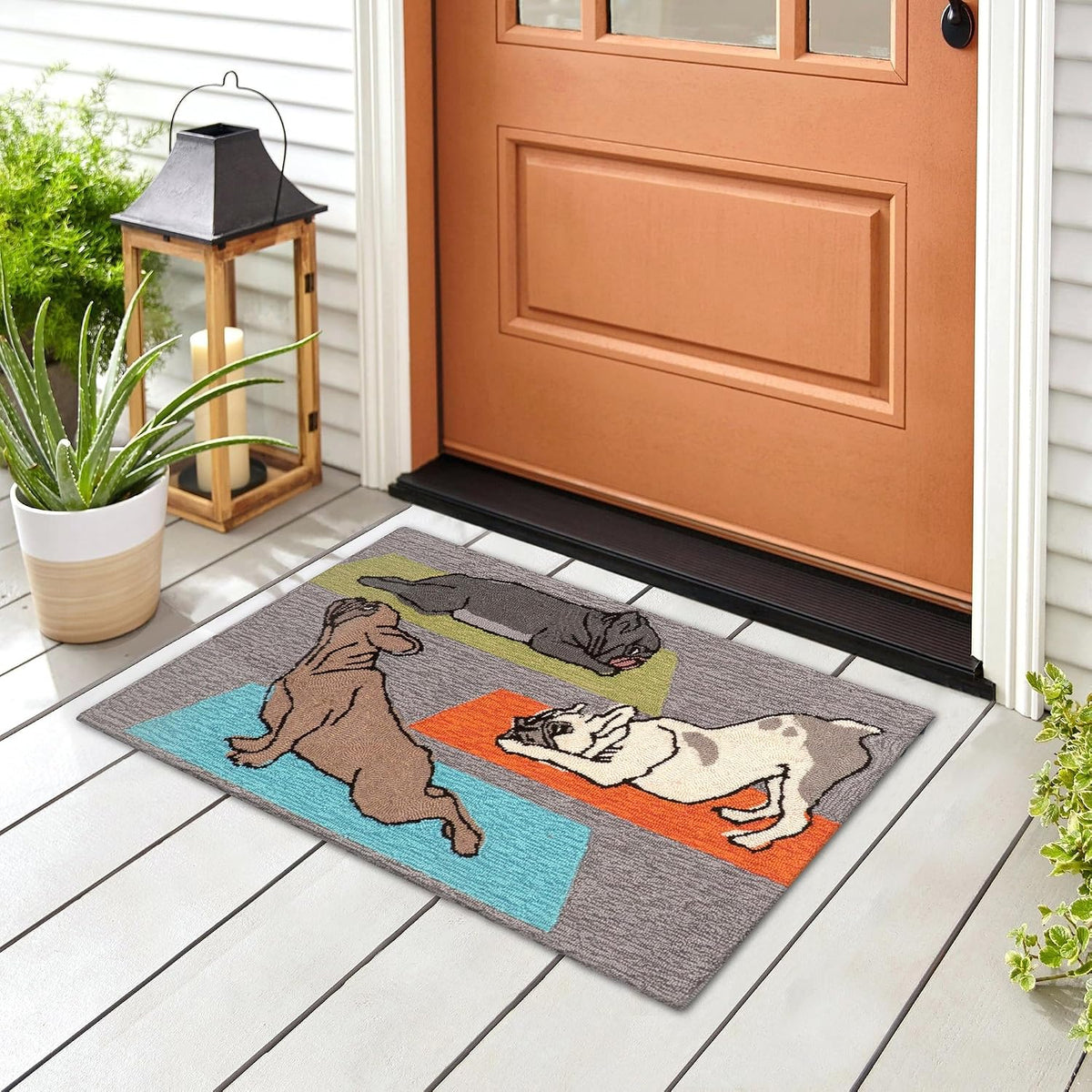 Liora Manne Frontporch Indoor Outdoor Rug - Novelty Design, Hand Hooked, Weather Resistant, UV Stabilized, Foyers, Porches, Patios & Decks, Yoga Dogs, 2'6 x 4'