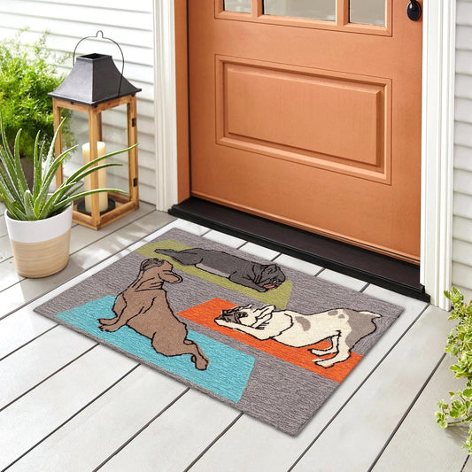 Liora Manne Frontporch Indoor Outdoor Rug - Novelty Design, Hand Hooked, Weather Resistant, UV Stabilized, Foyers, Porches, Patios & Decks, Yoga Dogs, 2'6 x 4'
