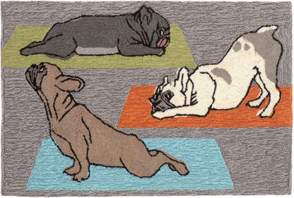 Liora Manne Frontporch Indoor Outdoor Rug - Novelty Design, Hand Hooked, Weather Resistant, UV Stabilized, Foyers, Porches, Patios & Decks, Yoga Dogs, 2'6 x 4'