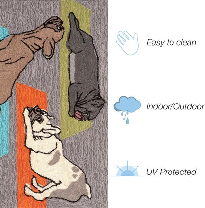 Liora Manne Frontporch Indoor Outdoor Rug - Novelty Design, Hand Hooked, Weather Resistant, UV Stabilized, Foyers, Porches, Patios & Decks, Yoga Dogs, 2'6 x 4'