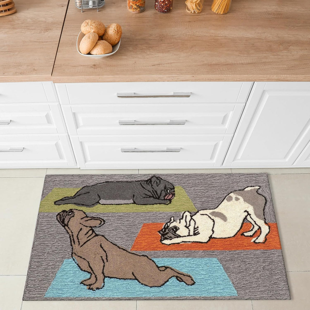 Liora Manne Frontporch Indoor Outdoor Rug - Novelty Design, Hand Hooked, Weather Resistant, UV Stabilized, Foyers, Porches, Patios & Decks, Yoga Dogs, 2'6 x 4'