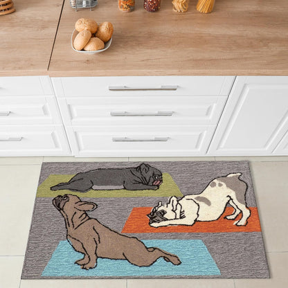 Liora Manne Frontporch Indoor Outdoor Rug - Novelty Design, Hand Hooked, Weather Resistant, UV Stabilized, Foyers, Porches, Patios & Decks, Yoga Dogs, 2'6 x 4'