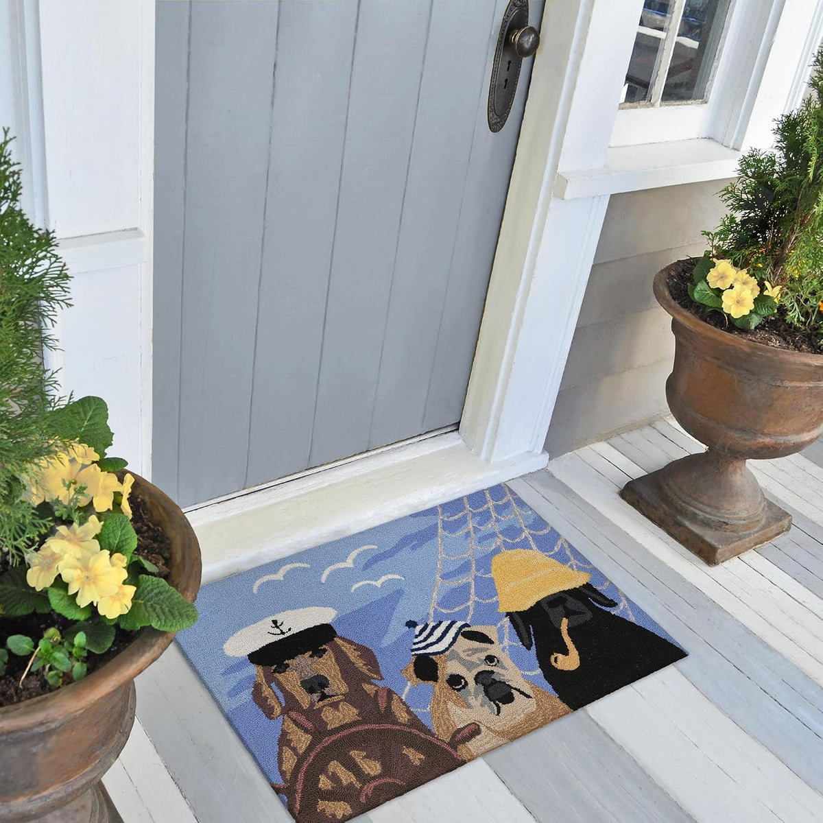 Liora Manne Frontporch Indoor Outdoor Rug - Novelty Design, Hand Hooked, Weather Resistant, UV Stabilized, Foyers, Porches, Patios & Decks, Yoga Dogs, 2'6 x 4'