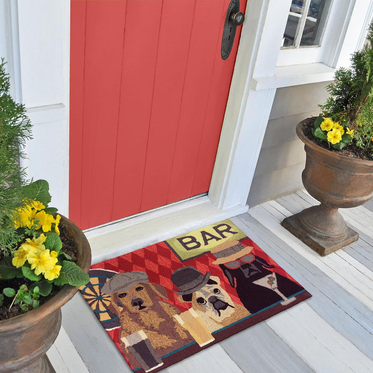 Liora Manne Frontporch Indoor Outdoor Rug - Novelty Design, Hand Hooked, Weather Resistant, UV Stabilized, Foyers, Porches, Patios & Decks, Yoga Dogs, 2'6 x 4'