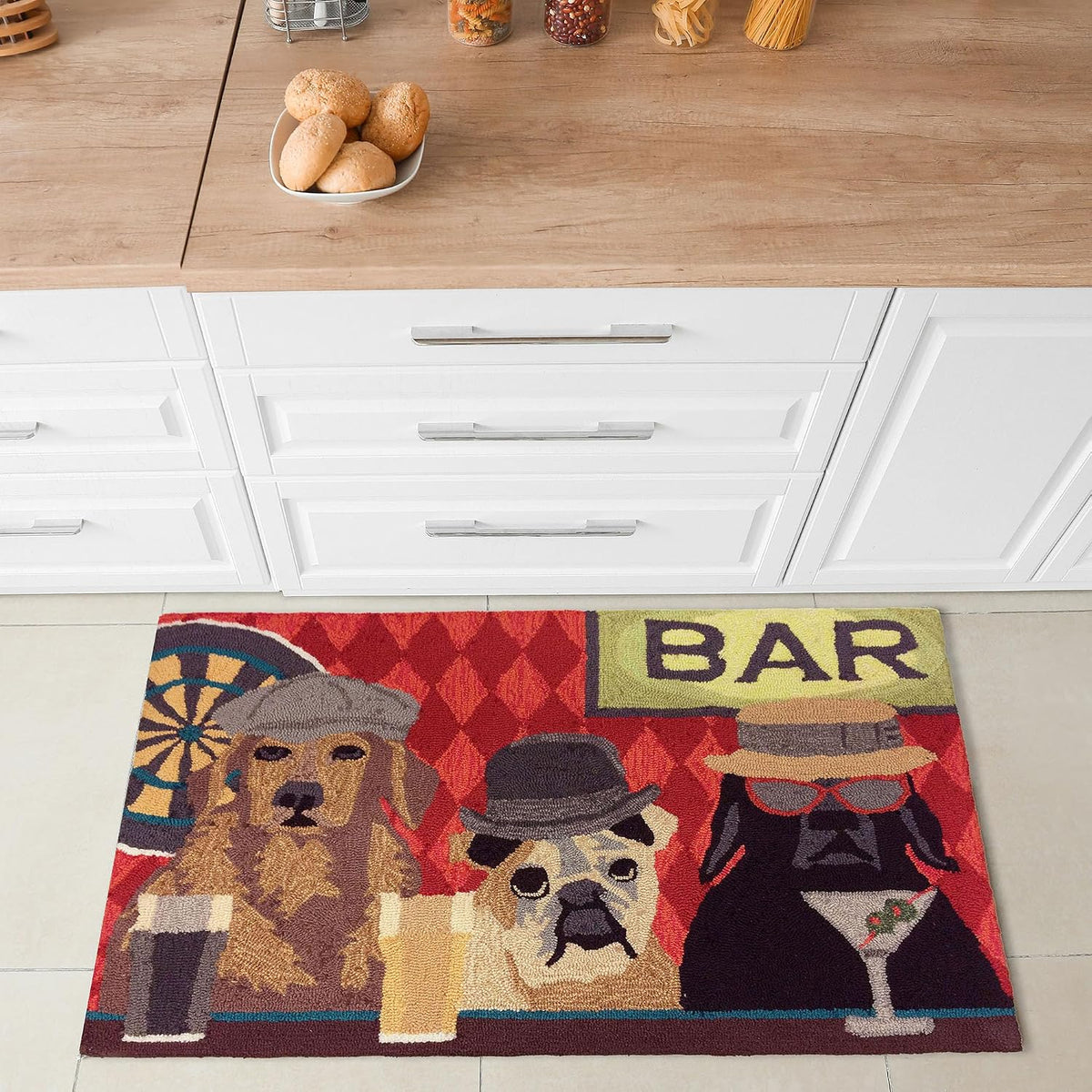 Liora Manne Frontporch Indoor Outdoor Rug - Novelty Design, Hand Hooked, Weather Resistant, UV Stabilized, Foyers, Porches, Patios & Decks, Yoga Dogs, 2'6 x 4'