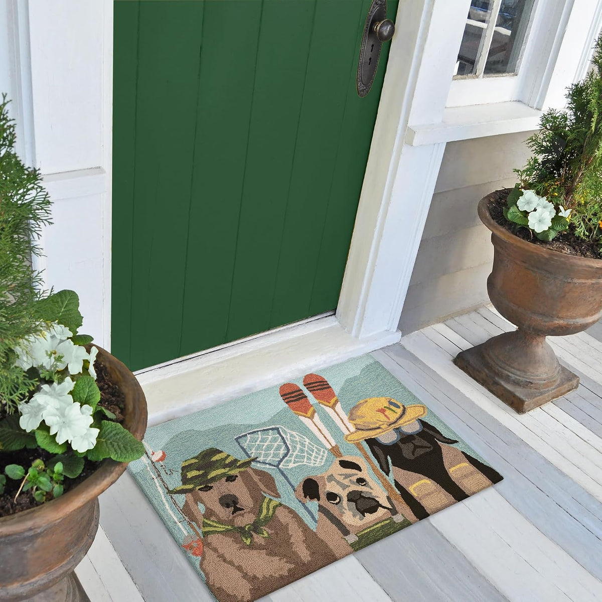 Liora Manne Frontporch Indoor Outdoor Rug - Novelty Design, Hand Hooked, Weather Resistant, UV Stabilized, Foyers, Porches, Patios & Decks, Yoga Dogs, 2'6 x 4'