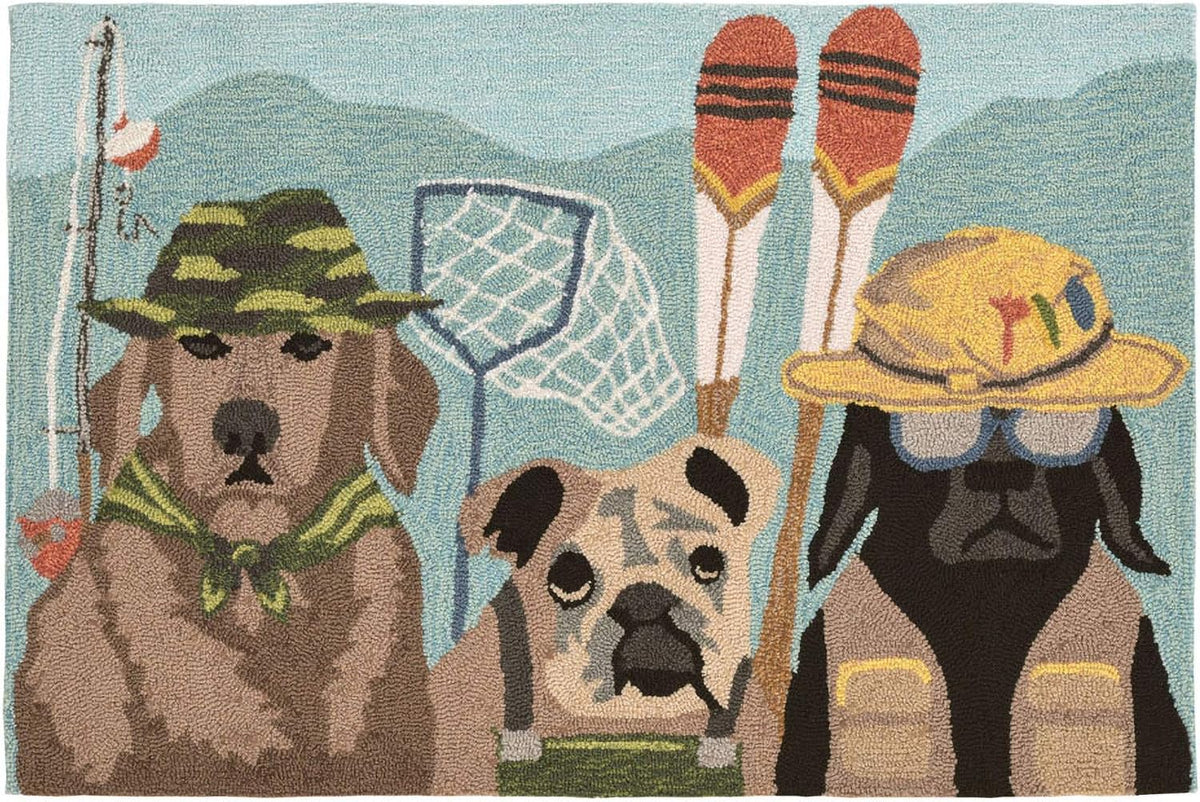 Liora Manne Frontporch Indoor Outdoor Rug - Novelty Design, Hand Hooked, Weather Resistant, UV Stabilized, Foyers, Porches, Patios & Decks, Yoga Dogs, 2'6 x 4'