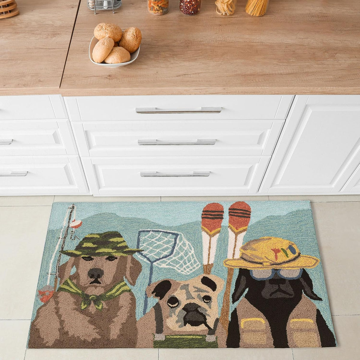 Liora Manne Frontporch Indoor Outdoor Rug - Novelty Design, Hand Hooked, Weather Resistant, UV Stabilized, Foyers, Porches, Patios & Decks, Yoga Dogs, 2'6 x 4'