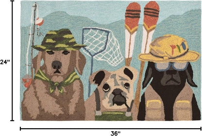 Liora Manne Frontporch Indoor Outdoor Rug - Novelty Design, Hand Hooked, Weather Resistant, UV Stabilized, Foyers, Porches, Patios & Decks, Yoga Dogs, 2'6 x 4'