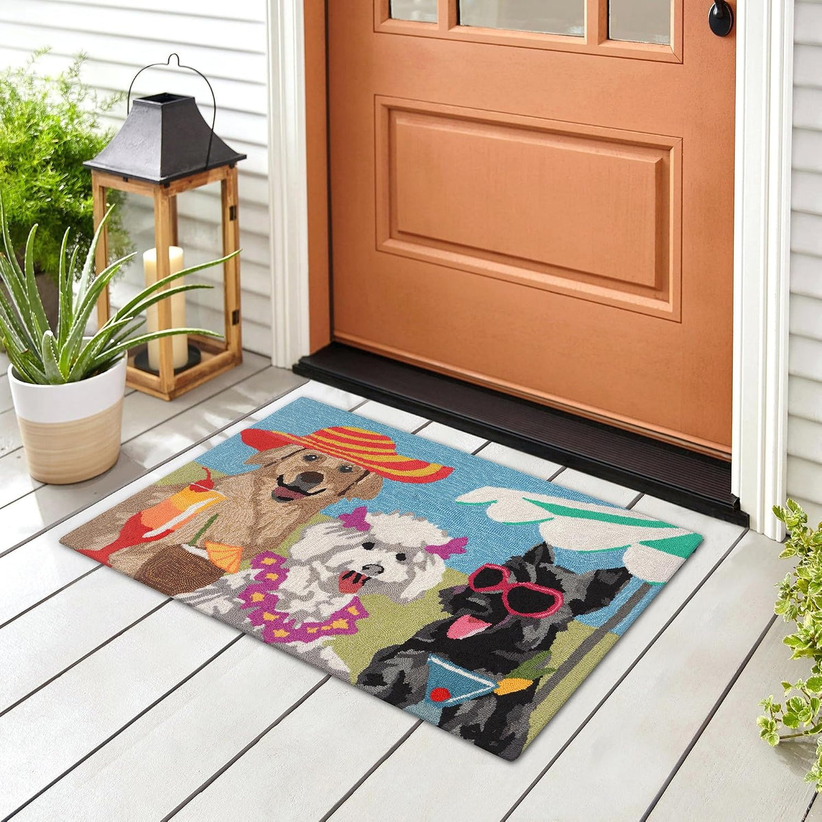 Liora Manne Frontporch Indoor Outdoor Rug - Novelty Design, Hand Hooked, Weather Resistant, UV Stabilized, Foyers, Porches, Patios & Decks, Yoga Dogs, 2'6 x 4'
