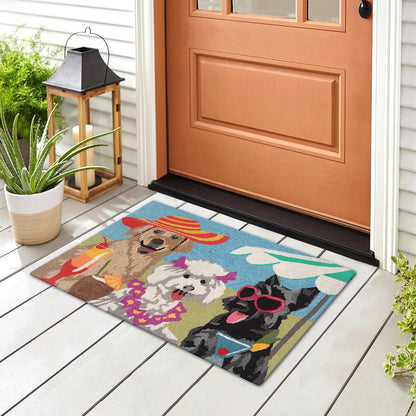 Liora Manne Frontporch Indoor Outdoor Rug - Novelty Design, Hand Hooked, Weather Resistant, UV Stabilized, Foyers, Porches, Patios & Decks, Yoga Dogs, 2'6 x 4'