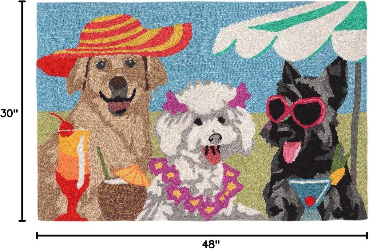 Liora Manne Frontporch Indoor Outdoor Rug - Novelty Design, Hand Hooked, Weather Resistant, UV Stabilized, Foyers, Porches, Patios & Decks, Yoga Dogs, 2'6 x 4'