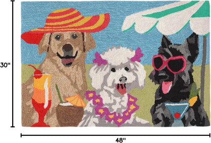 Liora Manne Frontporch Indoor Outdoor Rug - Novelty Design, Hand Hooked, Weather Resistant, UV Stabilized, Foyers, Porches, Patios & Decks, Yoga Dogs, 2'6 x 4'