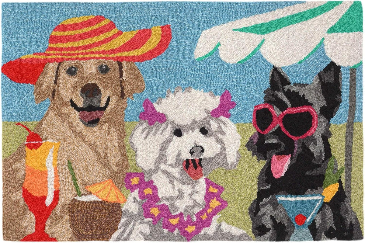 Liora Manne Frontporch Indoor Outdoor Rug - Novelty Design, Hand Hooked, Weather Resistant, UV Stabilized, Foyers, Porches, Patios & Decks, Yoga Dogs, 2'6 x 4'
