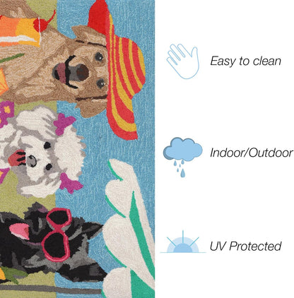 Liora Manne Frontporch Indoor Outdoor Rug - Novelty Design, Hand Hooked, Weather Resistant, UV Stabilized, Foyers, Porches, Patios & Decks, Yoga Dogs, 2'6 x 4'