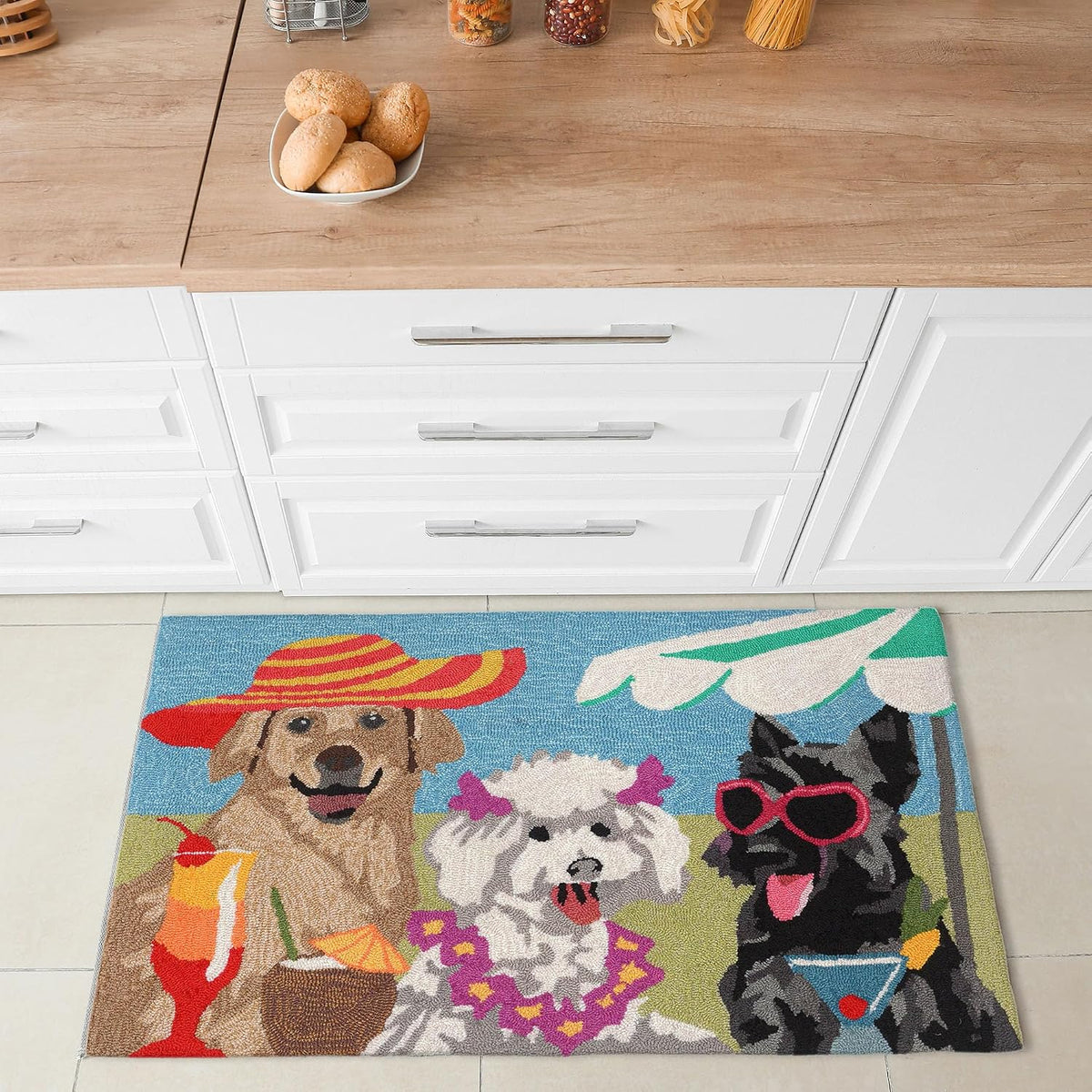Liora Manne Frontporch Indoor Outdoor Rug - Novelty Design, Hand Hooked, Weather Resistant, UV Stabilized, Foyers, Porches, Patios & Decks, Yoga Dogs, 2'6 x 4'