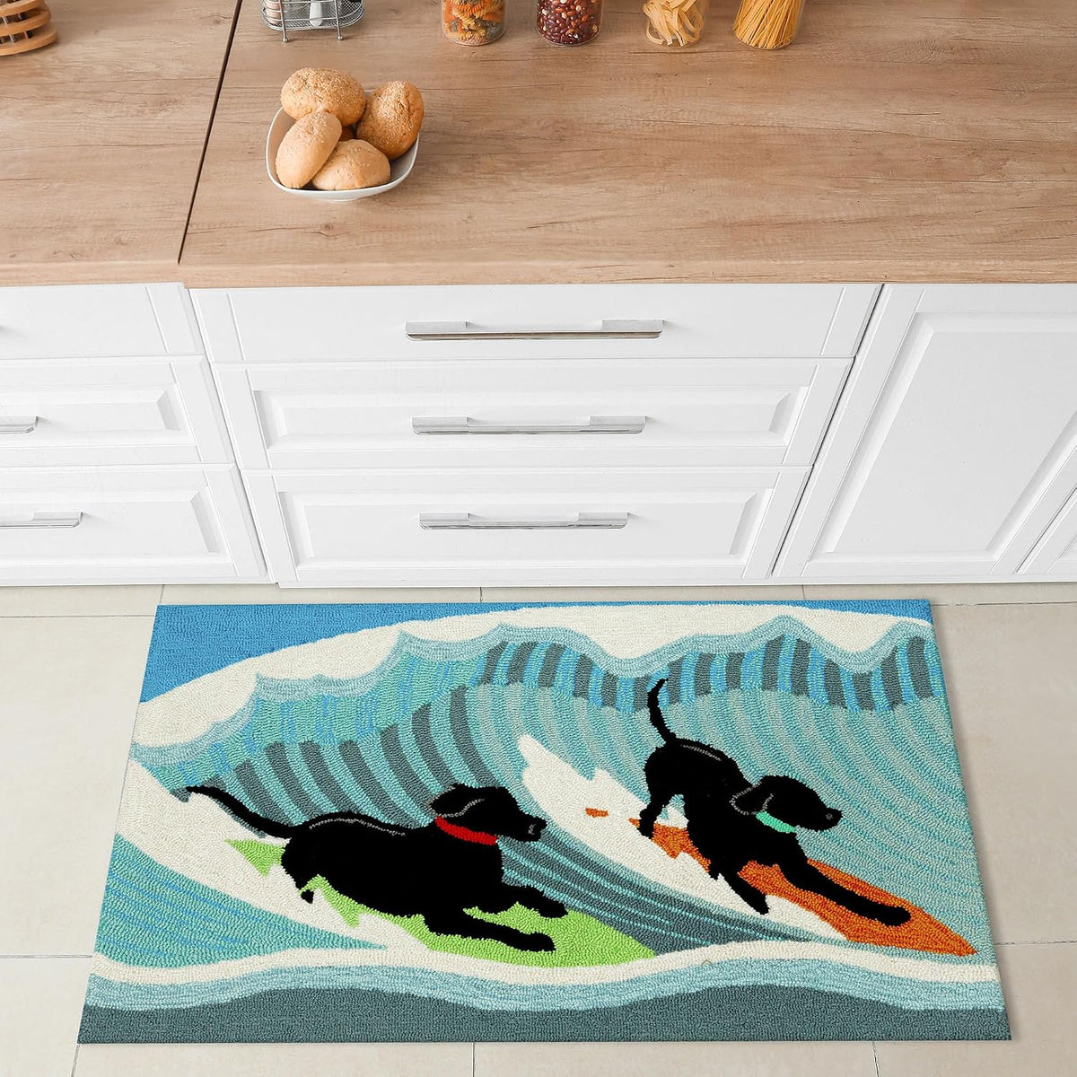 Liora Manne Frontporch Indoor Outdoor Rug - Novelty Design, Hand Hooked, Weather Resistant, UV Stabilized, Foyers, Porches, Patios & Decks, Yoga Dogs, 2'6 x 4'