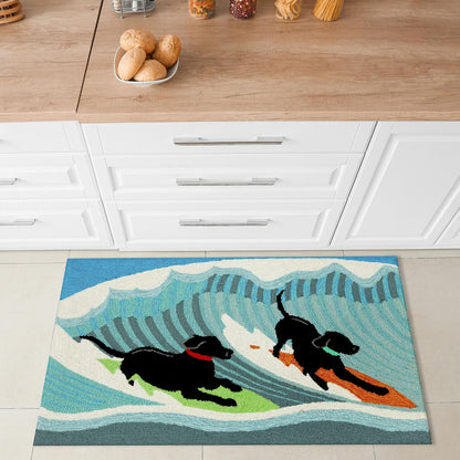 Liora Manne Frontporch Indoor Outdoor Rug - Novelty Design, Hand Hooked, Weather Resistant, UV Stabilized, Foyers, Porches, Patios & Decks, Yoga Dogs, 2'6 x 4'