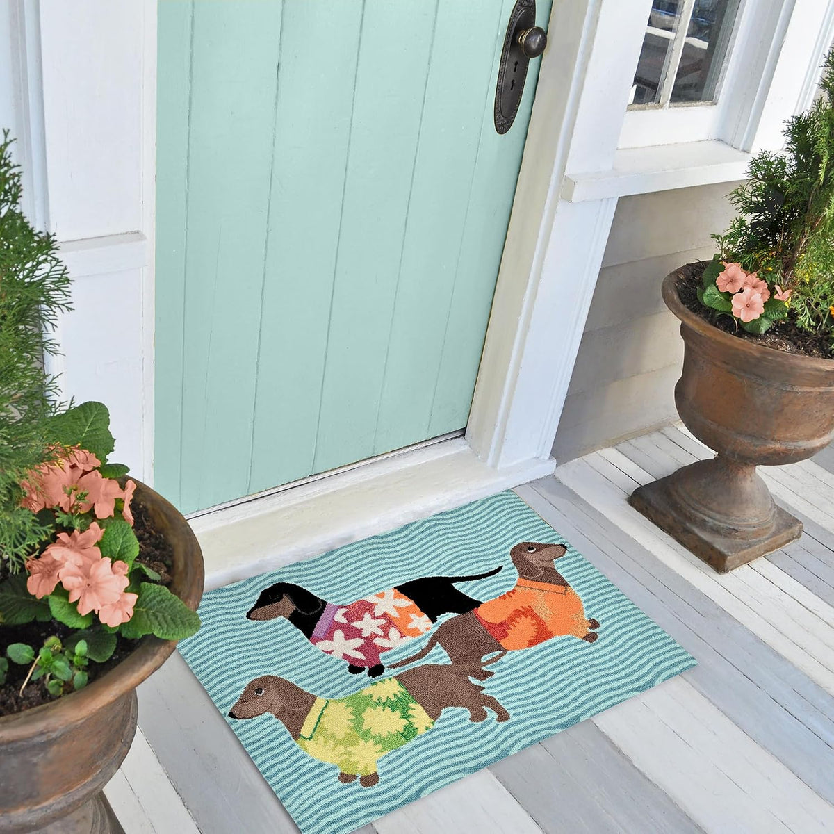 Liora Manne Frontporch Indoor Outdoor Rug - Novelty Design, Hand Hooked, Weather Resistant, UV Stabilized, Foyers, Porches, Patios & Decks, Yoga Dogs, 2'6 x 4'