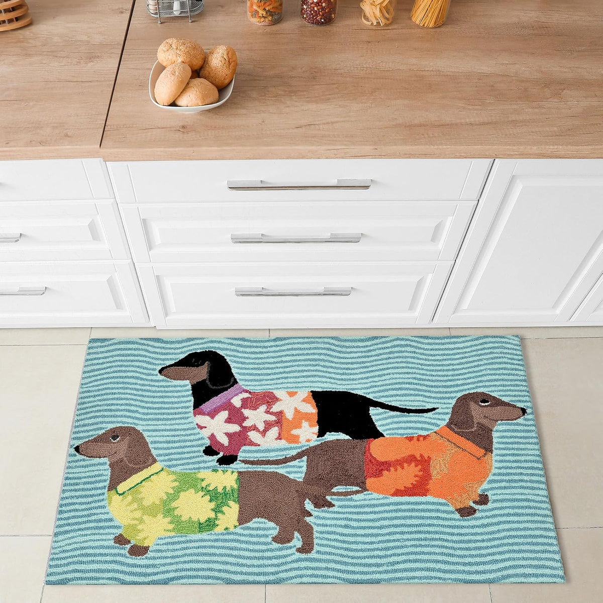 Liora Manne Frontporch Indoor Outdoor Rug - Novelty Design, Hand Hooked, Weather Resistant, UV Stabilized, Foyers, Porches, Patios & Decks, Yoga Dogs, 2'6 x 4'