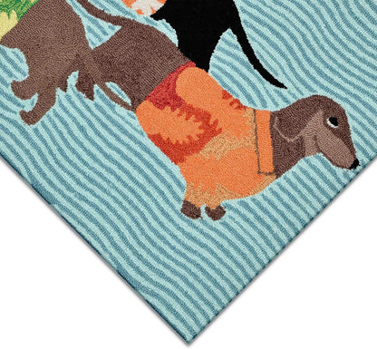 Liora Manne Frontporch Indoor Outdoor Rug - Novelty Design, Hand Hooked, Weather Resistant, UV Stabilized, Foyers, Porches, Patios & Decks, Yoga Dogs, 2'6 x 4'