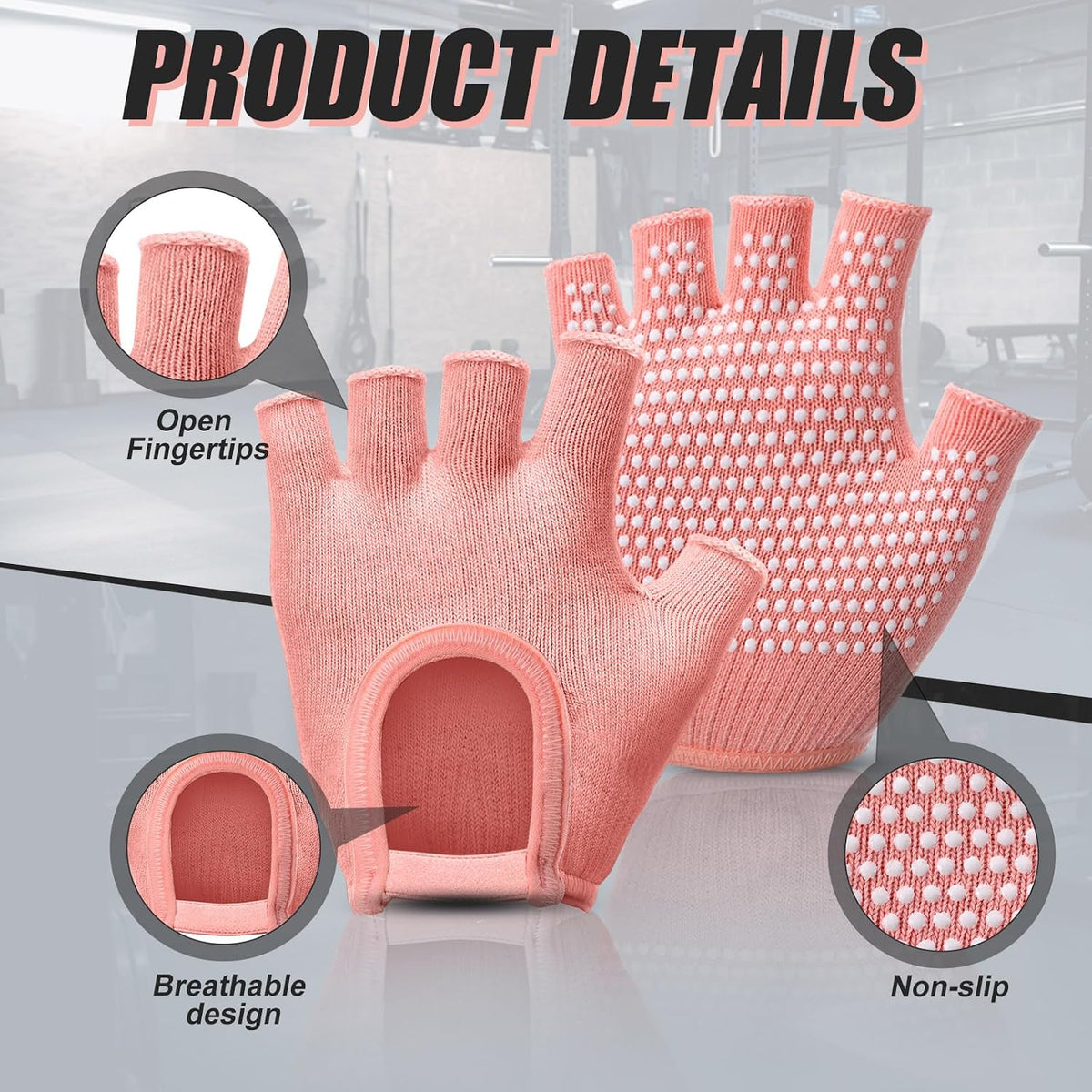 3 Pairs Yoga Pilates Workout Gloves