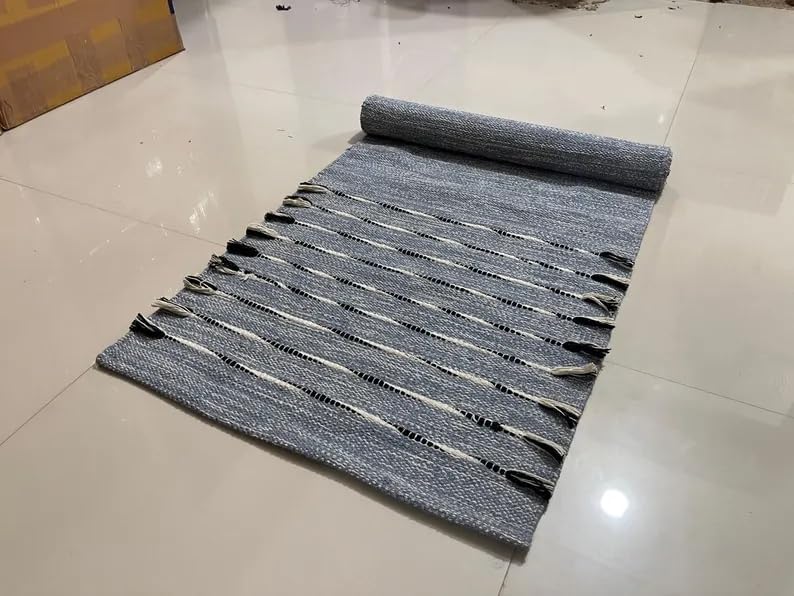 Payal Rugs Cotton Yoga Mat - Eco-Friendly Hand-Woven Rug - Non Slip & Thick (24”x72”x5mm) for Yoga Everyday Fitness at Home - Comfortable Extra-Long