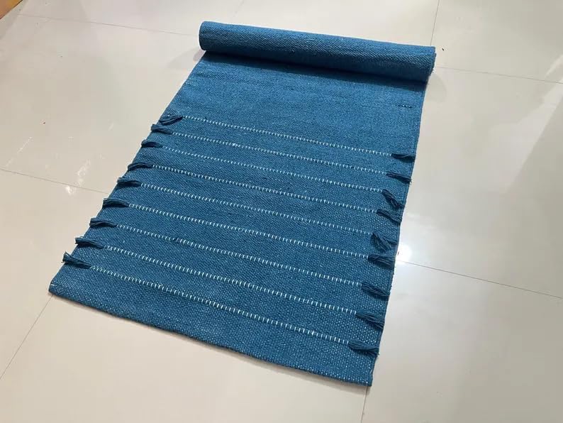Payal Rugs Cotton Yoga Mat - Eco-Friendly Hand-Woven Rug - Non Slip & Thick (24”x72”x5mm) for Yoga Everyday Fitness at Home - Comfortable Extra-Long