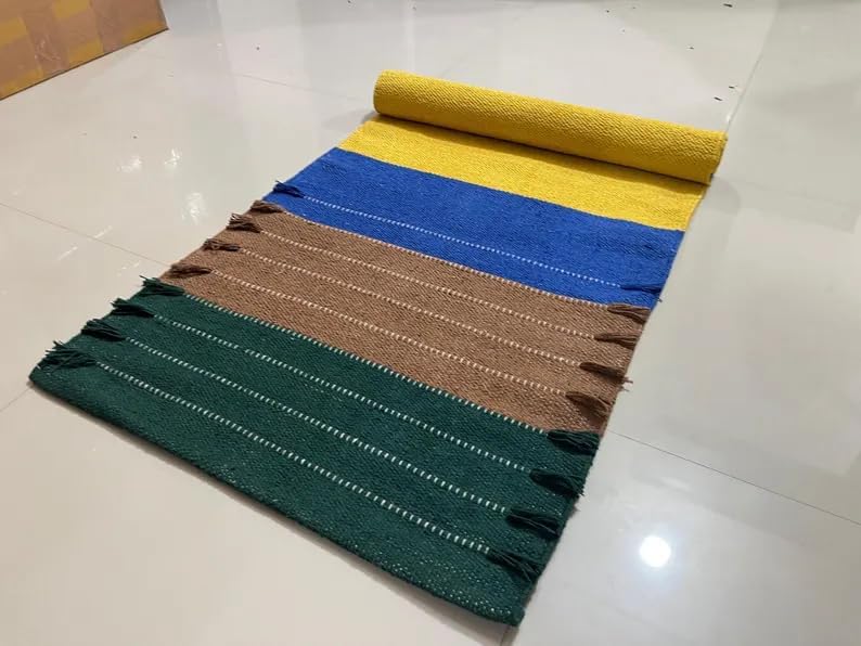 Payal Rugs Cotton Yoga Mat - Eco-Friendly Hand-Woven Rug - Non Slip & Thick (24”x72”x5mm) for Yoga Everyday Fitness at Home - Comfortable Extra-Long