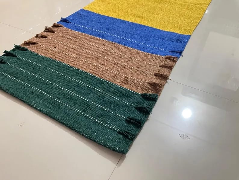 Payal Rugs Cotton Yoga Mat - Eco-Friendly Hand-Woven Rug - Non Slip & Thick (24”x72”x5mm) for Yoga Everyday Fitness at Home - Comfortable Extra-Long