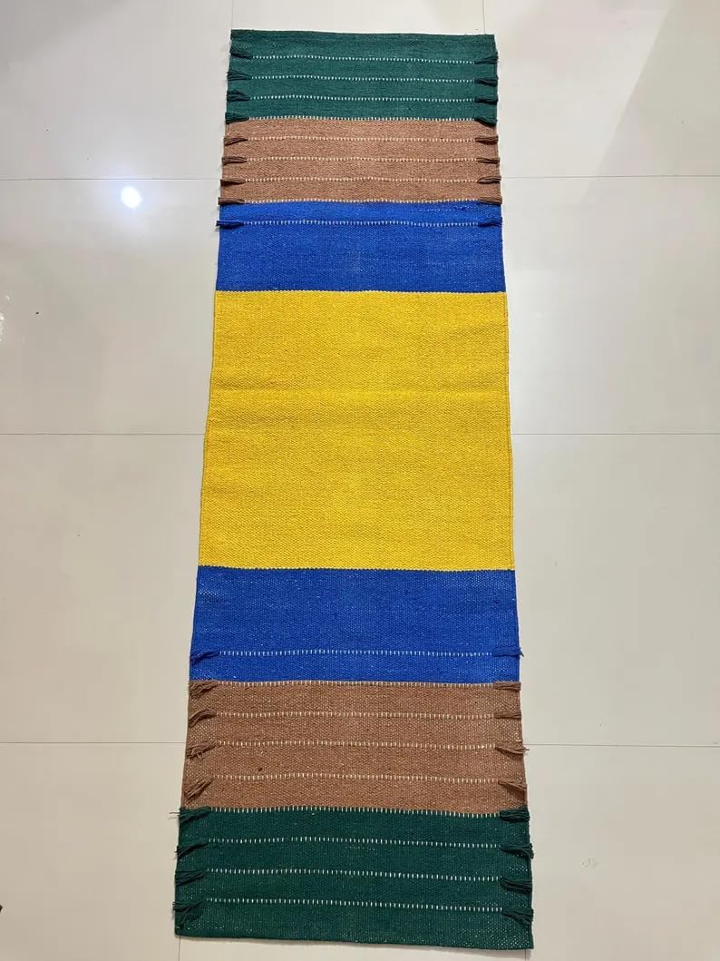 Payal Rugs Cotton Yoga Mat - Eco-Friendly Hand-Woven Rug - Non Slip & Thick (24”x72”x5mm) for Yoga Everyday Fitness at Home - Comfortable Extra-Long
