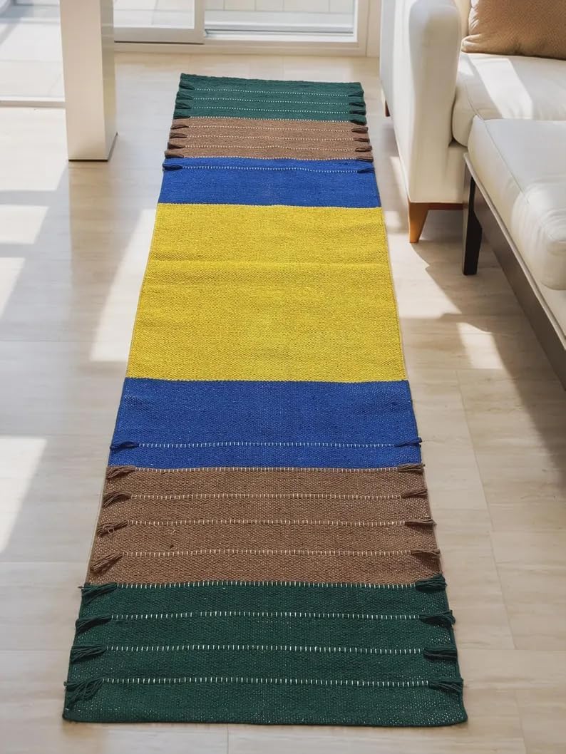 Payal Rugs Cotton Yoga Mat - Eco-Friendly Hand-Woven Rug - Non Slip & Thick (24”x72”x5mm) for Yoga Everyday Fitness at Home - Comfortable Extra-Long