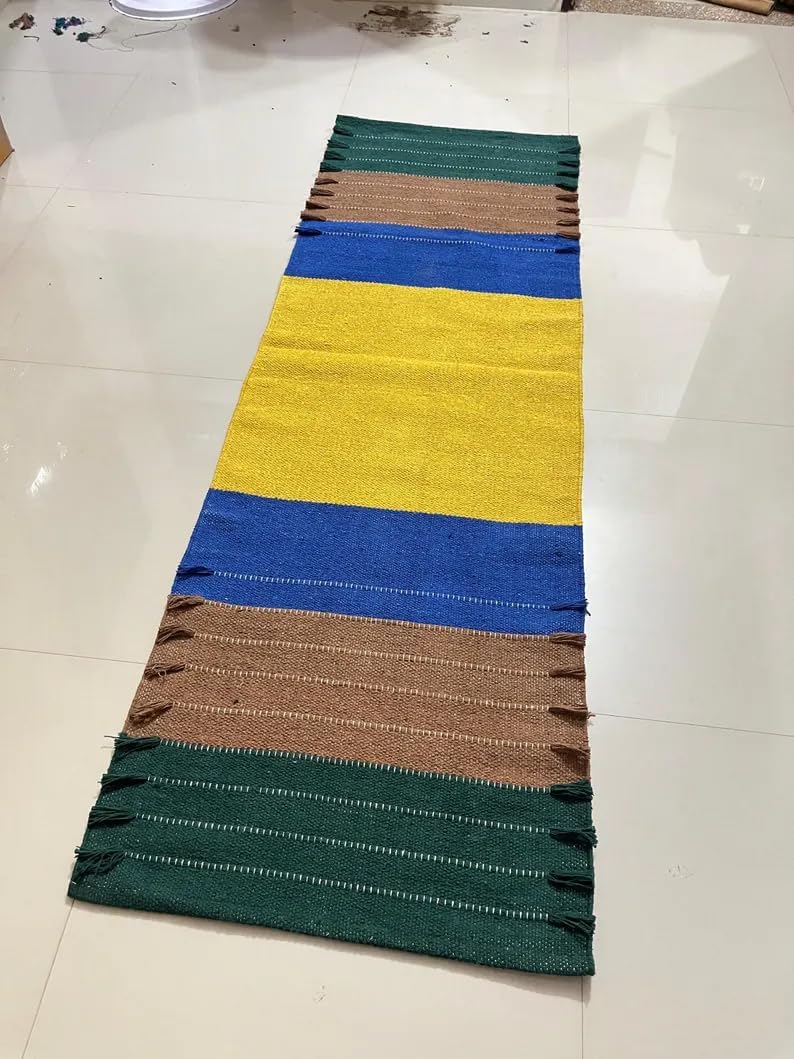 Payal Rugs Cotton Yoga Mat - Eco-Friendly Hand-Woven Rug - Non Slip & Thick (24”x72”x5mm) for Yoga Everyday Fitness at Home - Comfortable Extra-Long