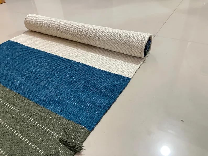 Payal Rugs Cotton Yoga Mat - Eco-Friendly Hand-Woven Rug - Non Slip & Thick (24”x72”x5mm) for Yoga Everyday Fitness at Home - Comfortable Extra-Long