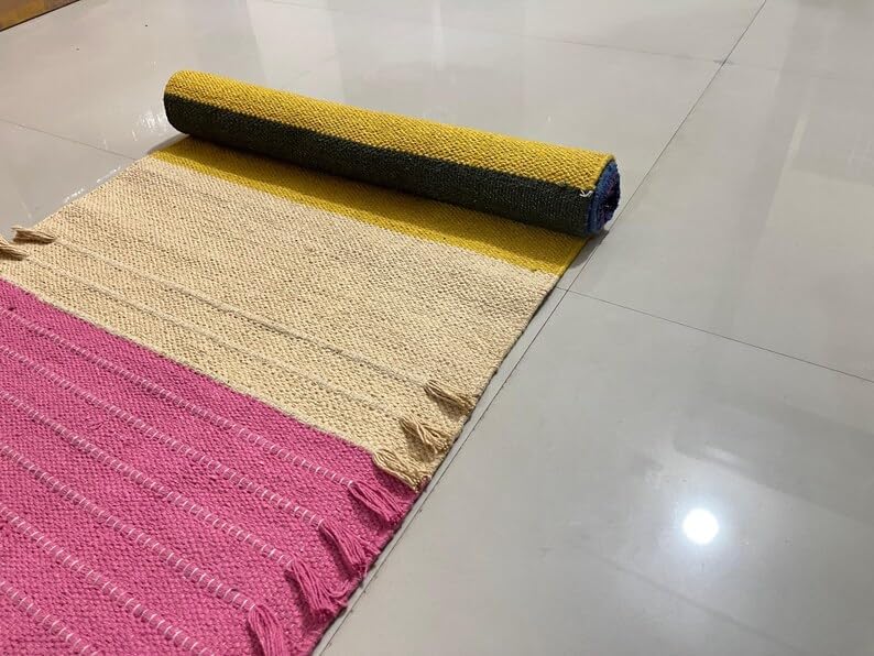 Payal Rugs Cotton Yoga Mat - Eco-Friendly Hand-Woven Rug - Non Slip & Thick (24”x72”x5mm) for Yoga Everyday Fitness at Home - Comfortable Extra-Long