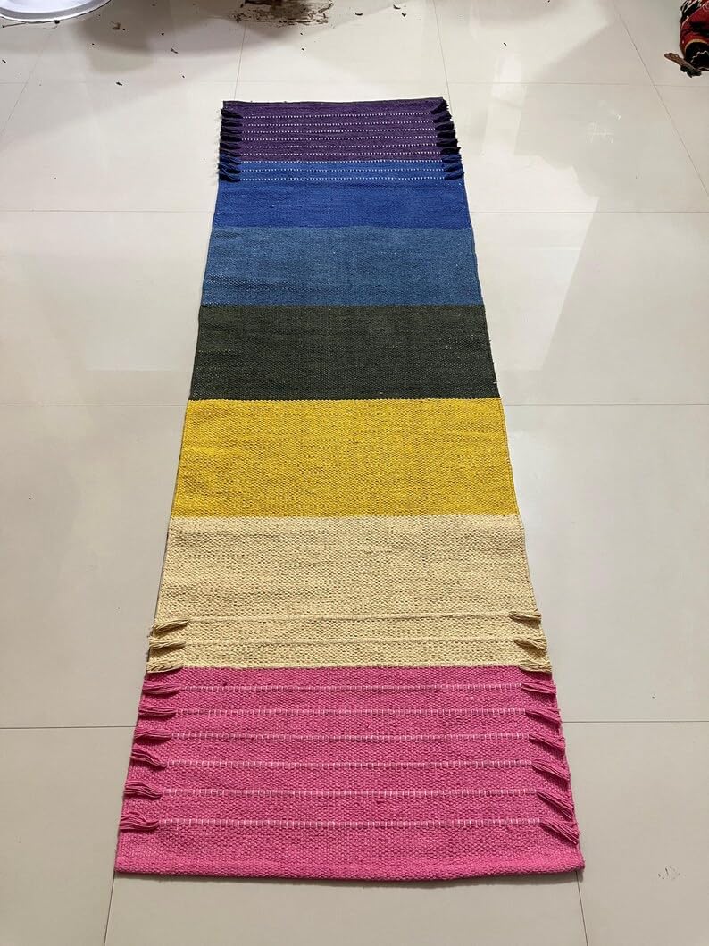 Payal Rugs Cotton Yoga Mat - Eco-Friendly Hand-Woven Rug - Non Slip & Thick (24”x72”x5mm) for Yoga Everyday Fitness at Home - Comfortable Extra-Long