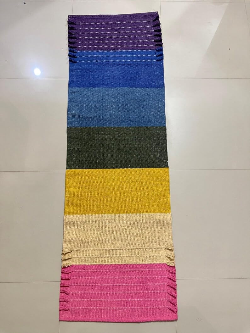 Payal Rugs Cotton Yoga Mat - Eco-Friendly Hand-Woven Rug - Non Slip & Thick (24”x72”x5mm) for Yoga Everyday Fitness at Home - Comfortable Extra-Long