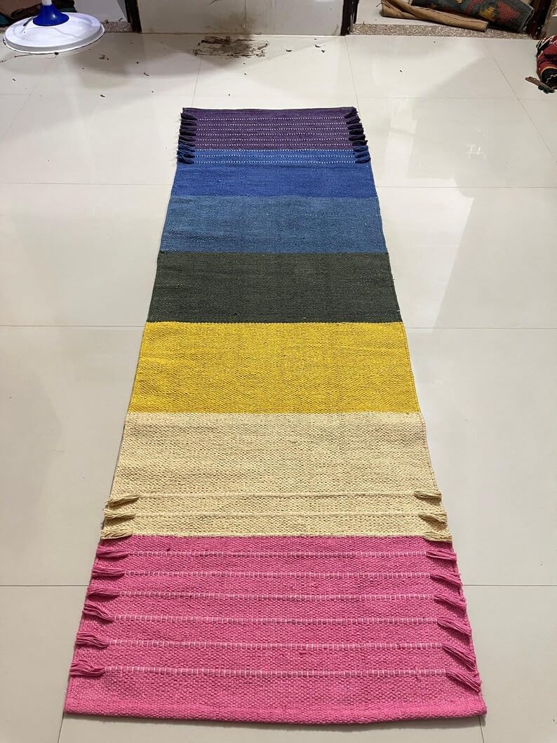 Payal Rugs Cotton Yoga Mat - Eco-Friendly Hand-Woven Rug - Non Slip & Thick (24”x72”x5mm) for Yoga Everyday Fitness at Home - Comfortable Extra-Long