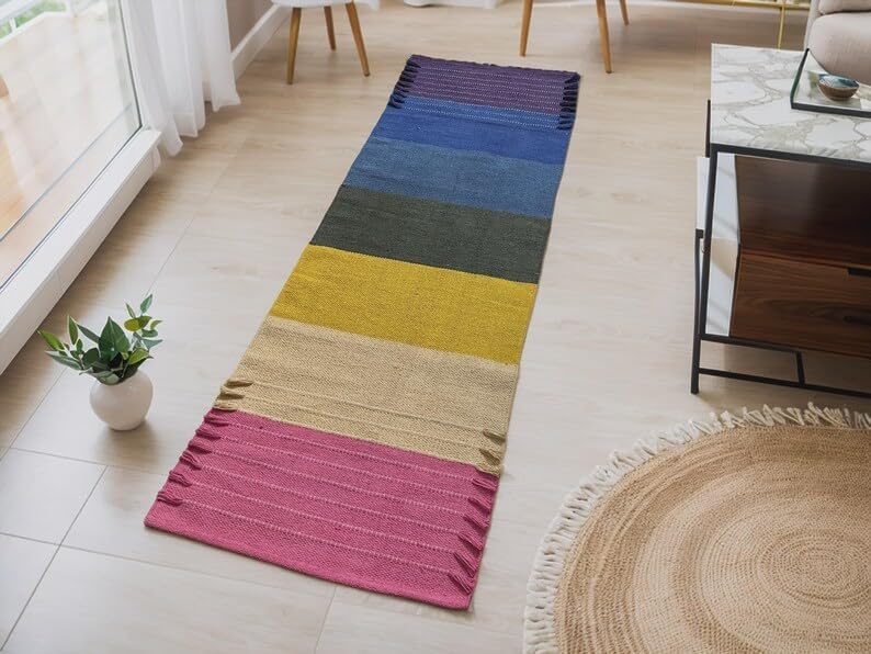 Payal Rugs Cotton Yoga Mat - Eco-Friendly Hand-Woven Rug - Non Slip & Thick (24”x72”x5mm) for Yoga Everyday Fitness at Home - Comfortable Extra-Long