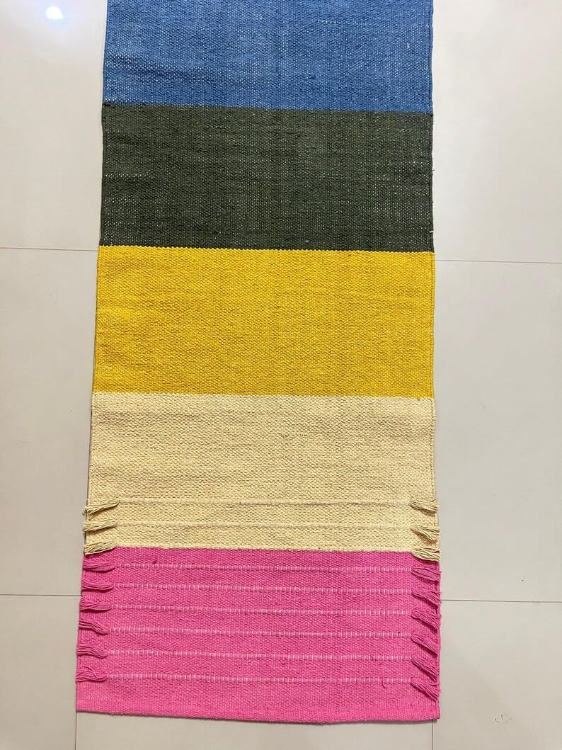 Payal Rugs Cotton Yoga Mat - Eco-Friendly Hand-Woven Rug - Non Slip & Thick (24”x72”x5mm) for Yoga Everyday Fitness at Home - Comfortable Extra-Long