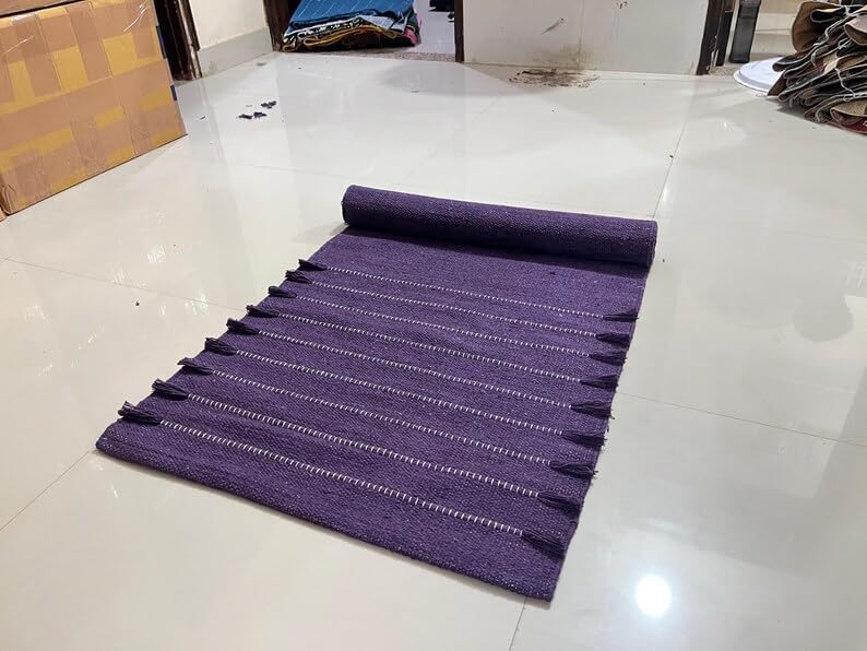 Payal Rugs Cotton Yoga Mat - Eco-Friendly Hand-Woven Rug - Non Slip & Thick (24”x72”x5mm) for Yoga Everyday Fitness at Home - Comfortable Extra-Long